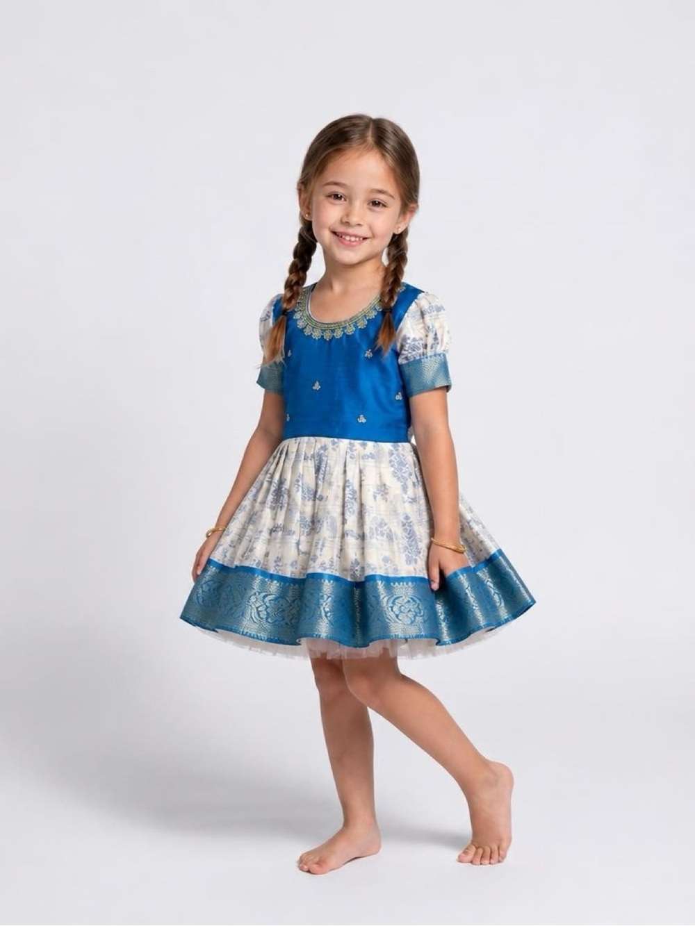 blue ethnic frock faux silk 2T